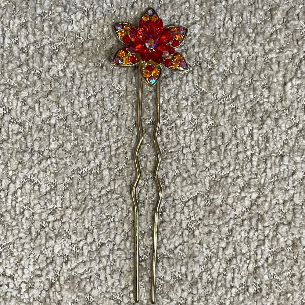 Red and Orange Floral Hair Pin